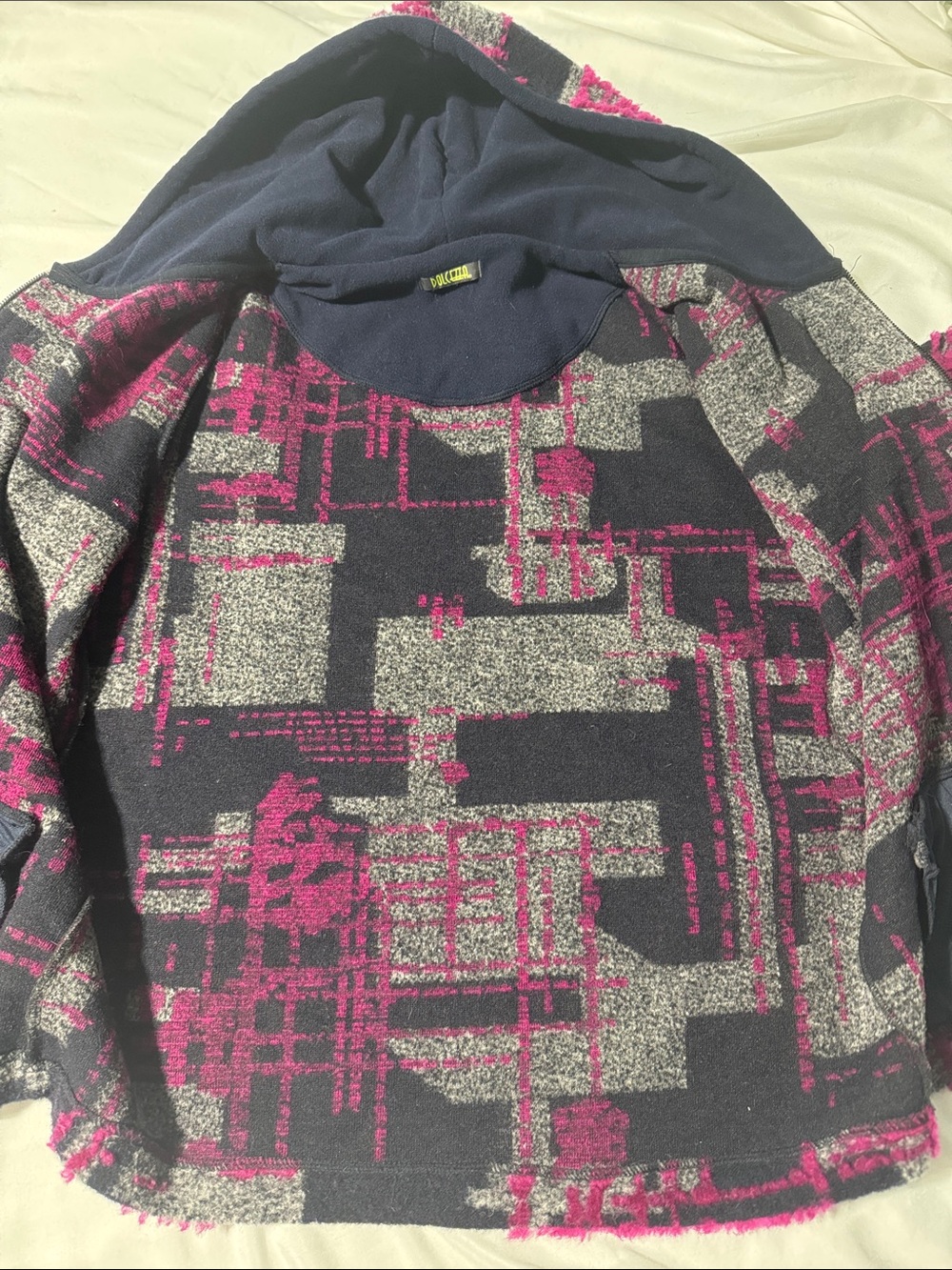 Dolcezza Abstract Geometric Hooded Jacket Textured Woven/Knit XL Wearable Art - Picture 7 of 10